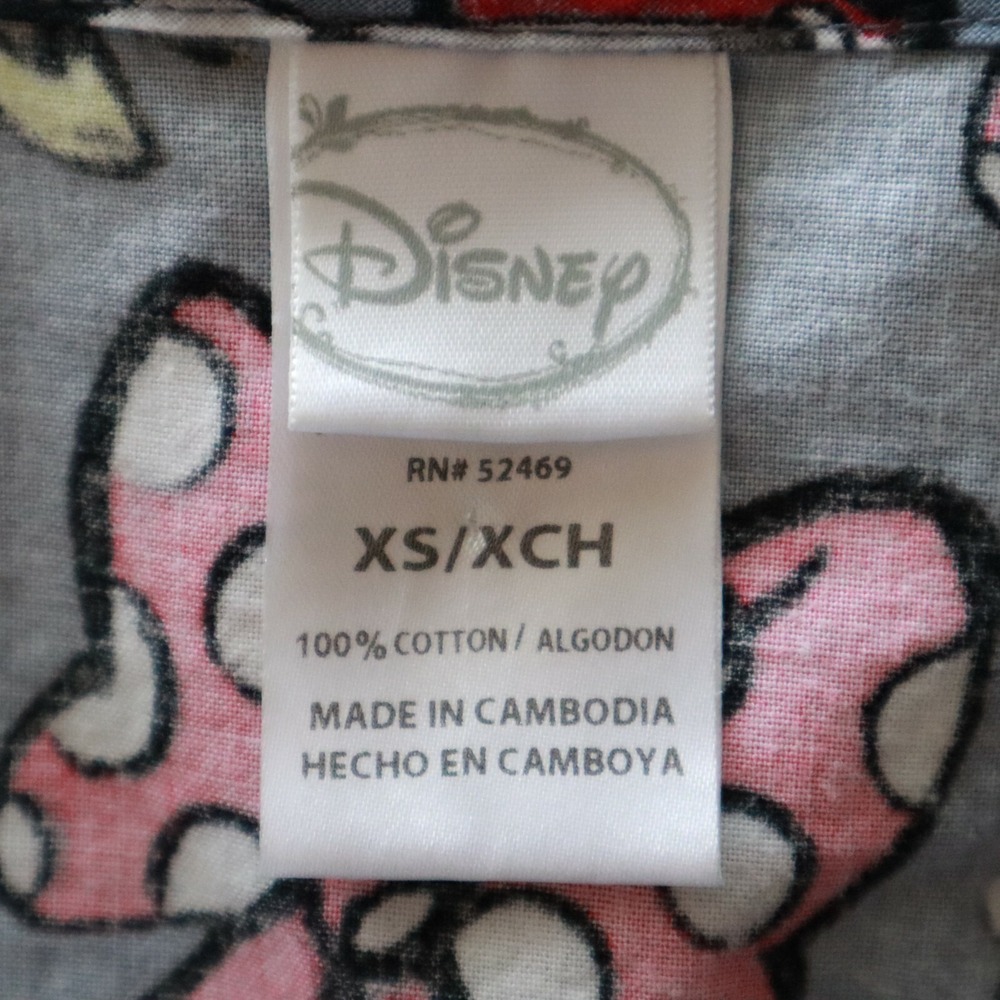 Disney Scrub Top Womens XS Minnie Mouse Medical Uniform V-Neck Gray Short Sleeve - Picture 7 of 8